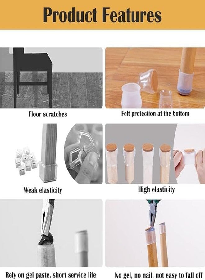 CLICKSWIFT أغطية أرجل الكراسي المربعة المصنوعة من السيليكون من كليك سويفت لمنع الخدوش، وتقليل الضوضاء، ومقاومة الانزلاق، وتسهيل حركة الأثاث. أغطية أرجل شفافة اللون للكراسي والطاولات والكراسي الصغيرة، 4 قطع - Image 5